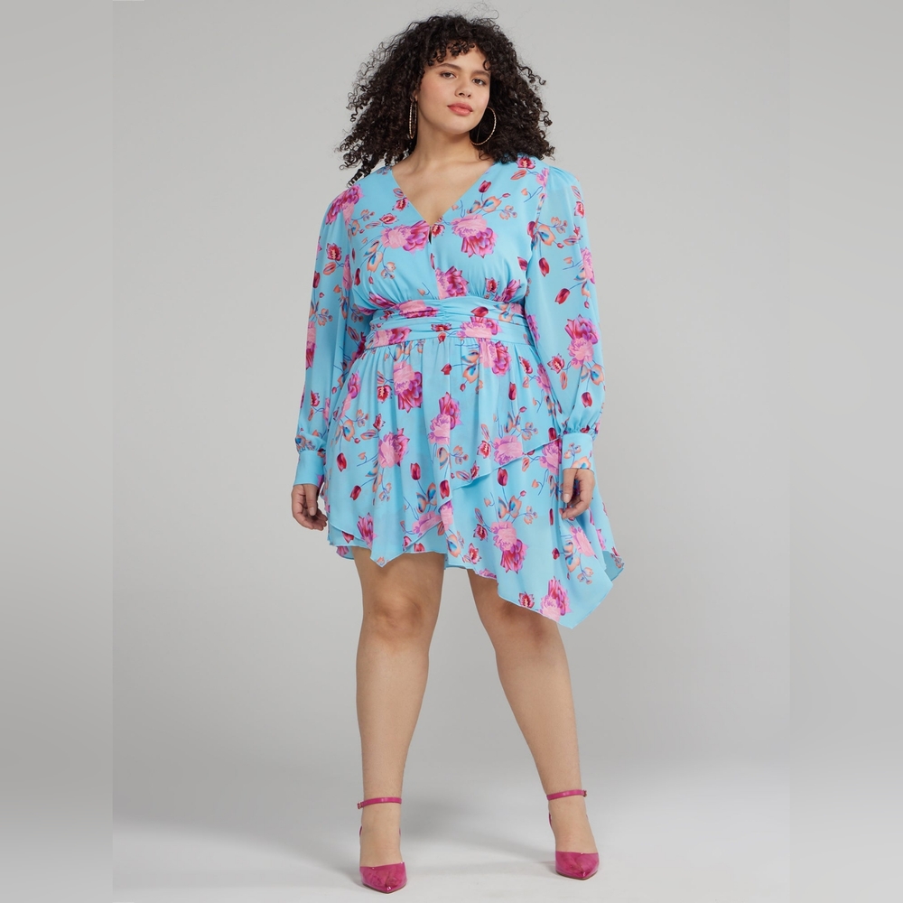NWT 3X FASHION TO FIGURE Puff Sleeve Floral asymmetrical dress